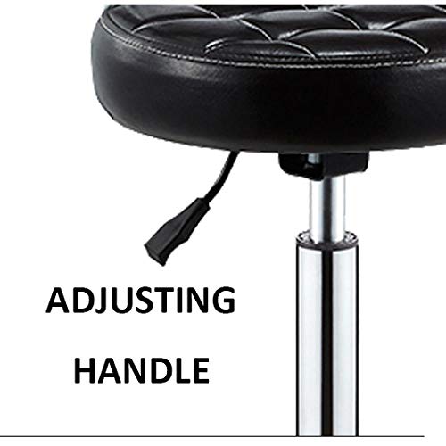 Sillon Giratorio con Rueditas，Taburete Manicura con Negro Cuero Sintético Asiento，Altura Regulable 45-58 cm，160kg de Capacidad de Carga，Taburete Poni con Respaldo para Beauty Kitchen Salon Home Offic