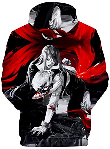 Silver Basic Sudadera con Capucha de Manga Larga para Hombre Anime Tokyo Ghoul Re Ropa con MáScara Kaneki Ken Graphic 3D Impreso Sudadera Casual Regular Jumper XL,687Cola Roja-1