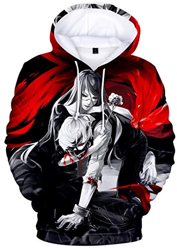 Silver Basic Sudadera con Capucha de Manga Larga para Hombre Anime Tokyo Ghoul Re Ropa con MáScara Kaneki Ken Graphic 3D Impreso Sudadera Casual Regular Jumper XL,687Cola Roja-1