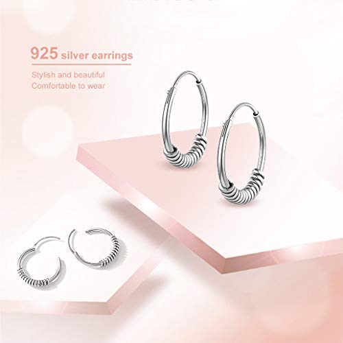 Silvora 20mm Aros con colgantes Plata Pendientes pequeños Hoop Huggie Earrings Aros unisex