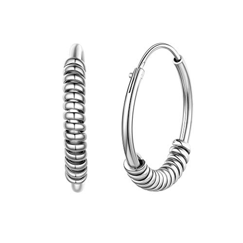 Silvora 20mm Aros con colgantes Plata Pendientes pequeños Hoop Huggie Earrings Aros unisex