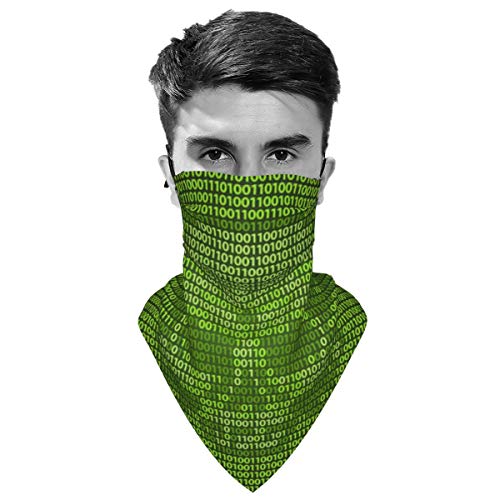 Símbolo de piratería o peligro de calavera y tibias cruzadas compuesto por unos binarios y ceros Máscaras faciales ajustables con código de máquina, pañuelo facial, pasamontañas de tela lavable reutil