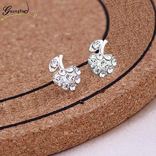 Simplicidad con Estilo Pendiente Fruta Coreana Apple Crystal Mujeres 's Pendientes Moda Creativa Lindo Pendientes Asimétricos Joyería de Fiesta Regalo Eb557, ZJ