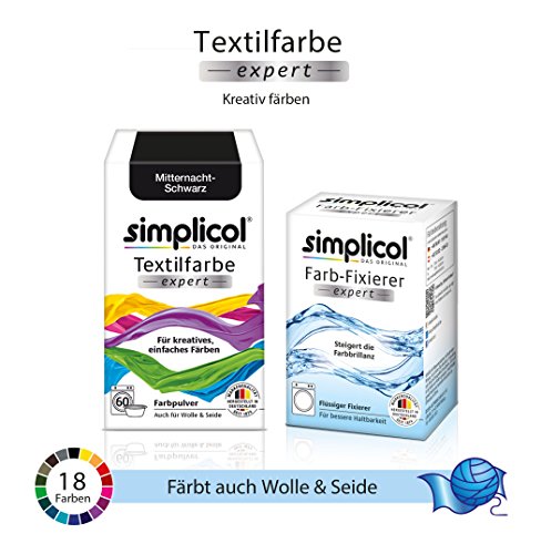 Simplicol Expert + fijador del Color Paquete de Kombi Fabric Dye: Tinte de Coloración para Textiles: Lavado a Mano o Lavadora - Medianoche Negro