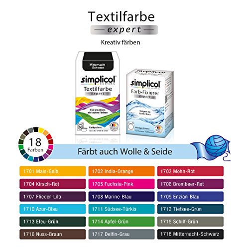 Simplicol Expert + fijador del Color Paquete de Kombi Fabric Dye: Tinte de Coloración para Textiles: Lavado a Mano o Lavadora - Medianoche Negro