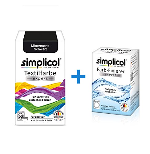 Simplicol Expert + fijador del Color Paquete de Kombi Fabric Dye: Tinte de Coloración para Textiles: Lavado a Mano o Lavadora - Medianoche Negro