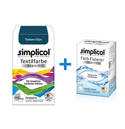 Simplicol Expert + fijador del Color Paquete de Kombi Fabric Dye: Tinte de Coloración para Textiles: Lavado a Mano o Lavadora - Verde Profundo