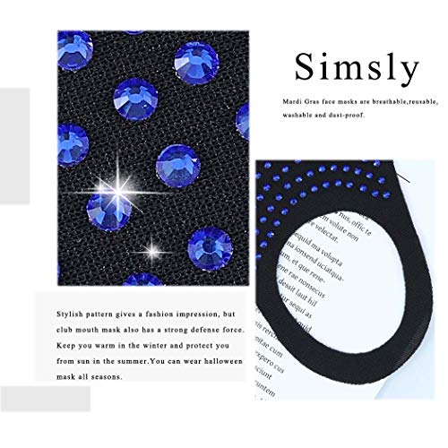 Simsly - Mascarillas de estrás reutilizables para Halloween o discoteca, malla para decoración de la cara para mujeres y niñas (azul)
