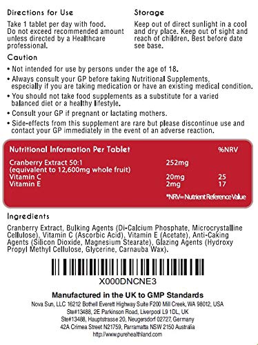 Sin Gluten Tabletas Suplementos Concentrados De Arándanos Rojos. Igual A 12600 Mg De Arándanos Frescos. La Mayor Potencia En El Mercado Con Fuerza Triple. No Más Zumo De Arándanos. Suplemento Alimenticio Adecuado Para Vegetarianos Y Veganos.Sin Azúcar
