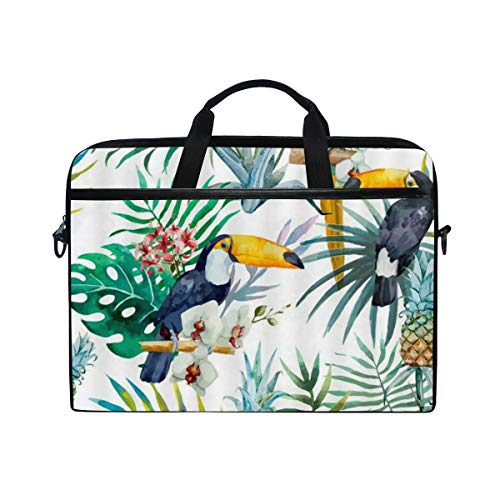 SIONOLY 15-15.4 Inch Estuche para Laptop,Acuarela Coloridas Plantas Tojas De Plátano Piña Tucán Loro,Nueva computadora portátil Messenger Satchel Maletín Bolsas de Hombro de Trabajo 15-15.4"
