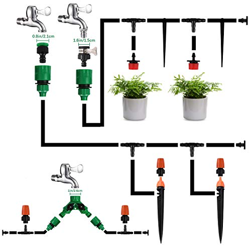 Sistema de riego de jardín, Emooqi 90 Pcs Goteros para Equipos de Riego Automático, Accesorios para Riego por Goteo Sistema de Riego DIY para Irrigación Riego para Jardín, Plantas de Patio - 40 M