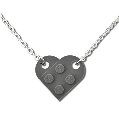 SJP Gemelos de amor corazón collar hecho a mano con placas Lego® (gris oscuro) Boda, novia, San Valentín, cumpleaños, joyería de regalo para mujer