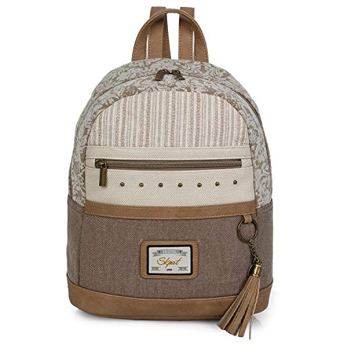 SKPAT - Mochila Mujer Casual de Diseño. Cierre Cremallera. Asa y Tiras Ajustables. Base Reforzada. para Uso Diario. Gran Capacidad. Lona y Cuero PU Polipiel. Cómoda. 301799, Color Marron