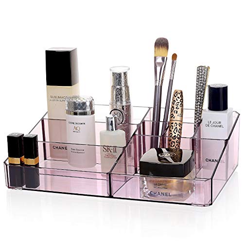 Slivy Organizador de Maquillaje Transparente Encimeras de plástico Grandes Cajas de exhibición de Almacenamiento de cosméticos, Muti-Grid Brush Holder Caja de pintalabios for tocador Tocador de baño