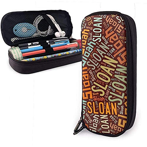 Sloan American Apellido Funda de lápiz de cuero de alta capacidad Soporte para bolígrafo Bolsa de almacenamiento Organizador de caja Bolígrafo de maquillaje escolar Bolso cosmético portátil