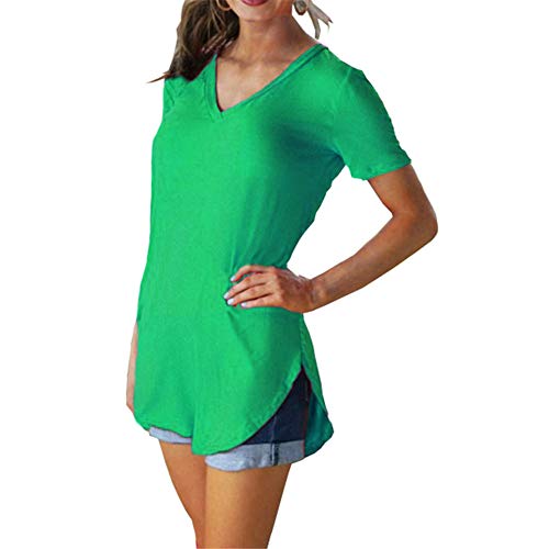 SLYZ Verano De Las Nuevas Mujeres De Color Sólido con Cuello En V Suelta De Manga Corta Camiseta De Gran Tamaño Casual Top De Mujer