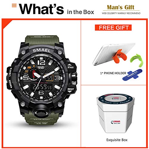 SMAELBand Hombres Reloj Militar Reloj de Pulsera Resistente al Agua 50m Reloj Deportivo de Cuarzo LED Hombre Deporte Reloj Hombres s Shock,Armygreen