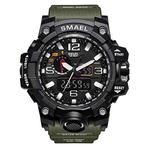 SMAELBand Hombres Reloj Militar Reloj de Pulsera Resistente al Agua 50m Reloj Deportivo de Cuarzo LED Hombre Deporte Reloj Hombres s Shock,Armygreen