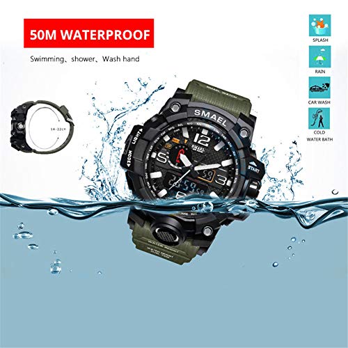 SMAELBand Hombres Reloj Militar Reloj de Pulsera Resistente al Agua 50m Reloj Deportivo de Cuarzo LED Hombre Deporte Reloj Hombres s Shock,Armygreen