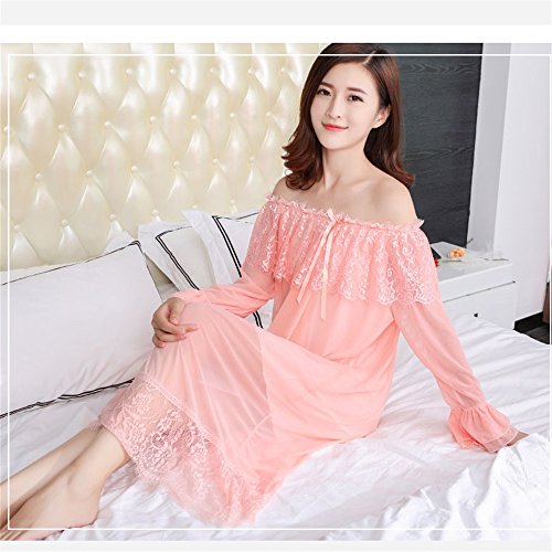 SMC Pijamas para mujer Luxury Long Palace Ladies Lingerie Mujeres Primavera Verano Pestañas de Encaje Sexy Pijamas Sweet Princess Wind White (Color : Pink, tamaño : 160M)