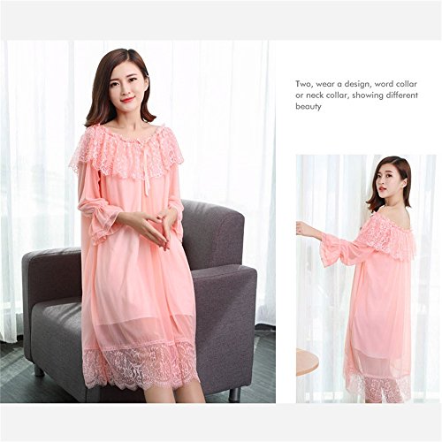 SMC Pijamas para mujer Luxury Long Palace Ladies Lingerie Mujeres Primavera Verano Pestañas de Encaje Sexy Pijamas Sweet Princess Wind White (Color : Pink, tamaño : 160M)