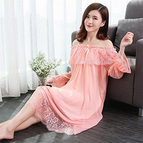 SMC Pijamas para mujer Luxury Long Palace Ladies Lingerie Mujeres Primavera Verano Pestañas de Encaje Sexy Pijamas Sweet Princess Wind White (Color : Pink, tamaño : 160M)