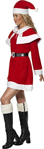 Smiffys-24506M Disfraz de Forro Polar de Miss Santa, con Vestido, Capa, cinturón y Gorro, Color Rojo, M-EU Tamaño 40-42 (Smiffy'S 24506M)