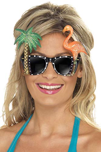 Smiffy's-28720 Gafas, con Flamenco y Palmera, Color Negro, No es Applicable (28720)