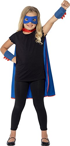 Smiffy'S 44329 Kit De Superhéroe Con Capa, Antifaz Y Muñequeras, Azul, Tamaño Único