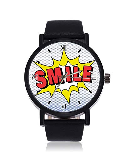 Smile Sparkle Reloj de Pulsera analógico de Cuarzo con Correa de Acero Negro para Mujeres y Hombres