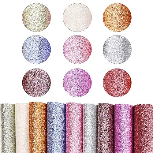 Sntieecr 9 colores tamaño A4 Super brillante tela de piel sintética hojas de lona para hacer lazos para el pelo, pendientes y manualidades (32 x 22 cm)