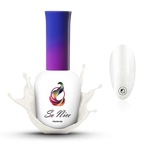 So Nice - Esmalte de uñas en gel UV LED Glitter White, 8 ml, color: blanco brillante