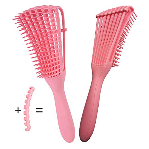 SOILLTY USCepillo desenredante para cabello natural negro, cepillo desenredante suave para cabello afroamericano 4B/4C, cabello rizado grueso y cabello fino, húmedo y seco, Rosado, 1.00[set de ]