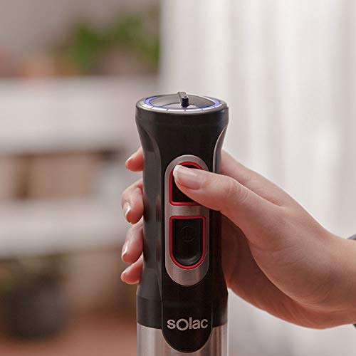 Solac BA5602 Batidora de mano con vaso medidor, cuchillas de alta resistencia, pica hielo, función Turbo, 800 W, 600 milliliters, Negro/Acero inoxidable