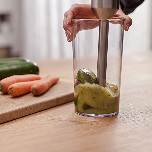 Solac BA5602 Batidora de mano con vaso medidor, cuchillas de alta resistencia, pica hielo, función Turbo, 800 W, 600 milliliters, Negro/Acero inoxidable