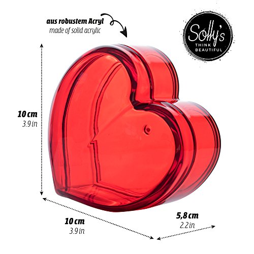 Solly's Clara - Contenedor en Forma de corazón de acrílico para Joyas, cosméticos - Caja de Regalo para niñas - Rojo