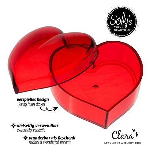Solly's Clara - Contenedor en Forma de corazón de acrílico para Joyas, cosméticos - Caja de Regalo para niñas - Rojo