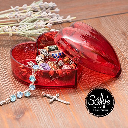 Solly's Clara - Contenedor en Forma de corazón de acrílico para Joyas, cosméticos - Caja de Regalo para niñas - Rojo