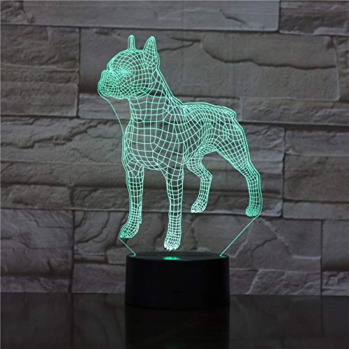 Solo 1 artículo Animal Pet Bulldog Dog Lámpara 3D Illusion Night Light Bombilla LED Lámpara de atmósfera multicolor Regalos de cabecera para n