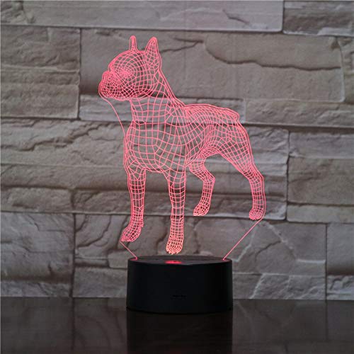 Solo 1 artículo Animal Pet Bulldog Dog Lámpara 3D Illusion Night Light Bombilla LED Lámpara de atmósfera multicolor Regalos de cabecera para n