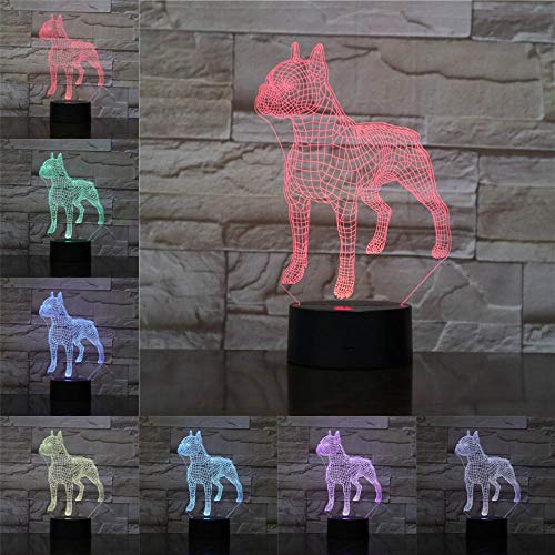 Solo 1 artículo Animal Pet Bulldog Dog Lámpara 3D Illusion Night Light Bombilla LED Lámpara de atmósfera multicolor Regalos de cabecera para n