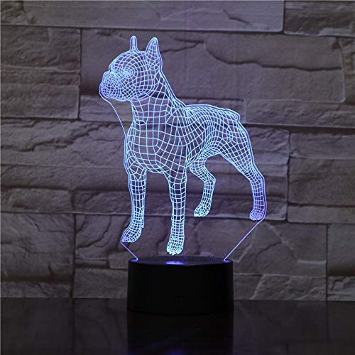 Solo 1 artículo Animal Pet Bulldog Dog Lámpara 3D Illusion Night Light Bombilla LED Lámpara de atmósfera multicolor Regalos de cabecera para n