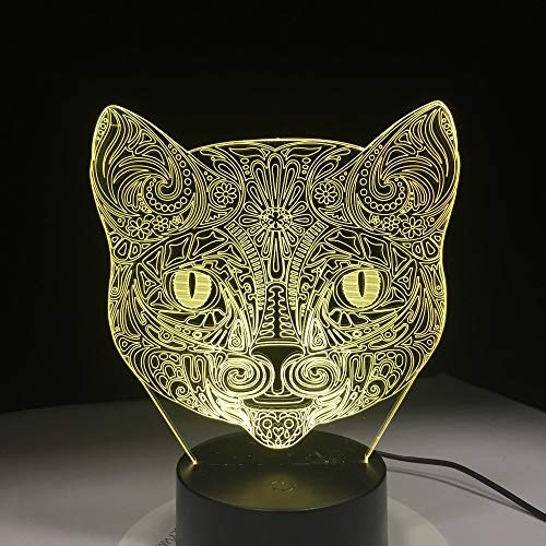 Solo 1 pieza Cool Animal Light 3D Vision Walking Cat Night Light para n Cambio de color Dormitorio Mood Baby Nightlight Cat Face Lamp
