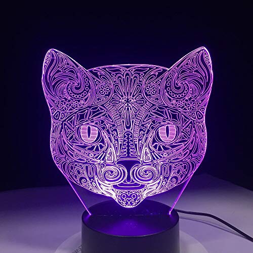 Solo 1 pieza Cool Animal Light 3D Vision Walking Cat Night Light para n Cambio de color Dormitorio Mood Baby Nightlight Cat Face Lamp