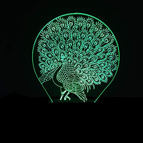Solo 1 pieza Pavo Real Noche colorida Lámpara de mesa 3d Protección ocular Modelado animal Luz nocturna Luces navideñas Regalo Juguetes para niños