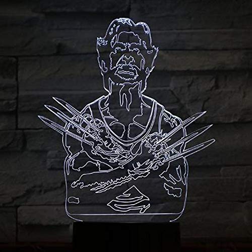Solo 1 pieza X Men movie Superhero James Logan Howlett Figura 3d Illusion Usb Led Night Light Rgb Festival Gifts Superheros Lámpara de mesa Dormitorio Neon