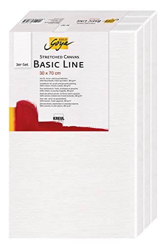 Solo Goya Basic Line - Lienzo con bastidor, de algodón, 4 capas, imprimado, ideal para pinturas de aceite, acrílico y gouache, 3 unidades, aprox. 30 x 70 cm