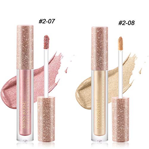 Sombra de ojos líquida con brillo de 4 colores brillo metálico brillo duradero resistente Waterproof maquillaje de alto pigmento líquido conjunto para fiesta celebración de bodas Eyeshadow (02)