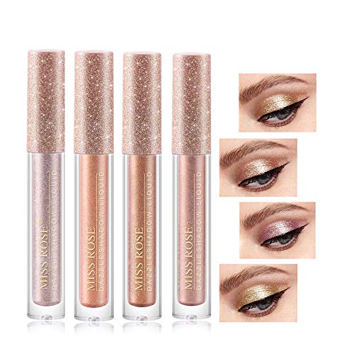 Sombra de ojos líquida con brillo de 4 colores brillo metálico brillo duradero resistente Waterproof maquillaje de alto pigmento líquido conjunto para fiesta celebración de bodas Eyeshadow (02)