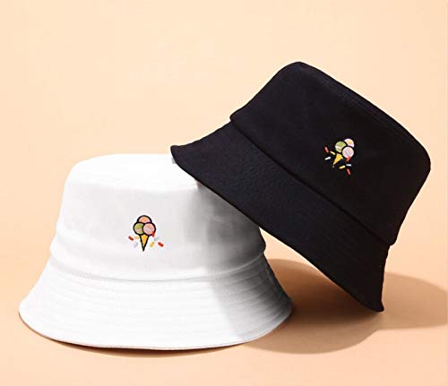 Sombrero De Cubo De Helado Informal para Mujer, Niña, Algodón, Color Caramelo, Sombrero De Pescador, Bordado, Tapa Plana, Sombrero para El Sol, Sombrero De Pesca, Panamá